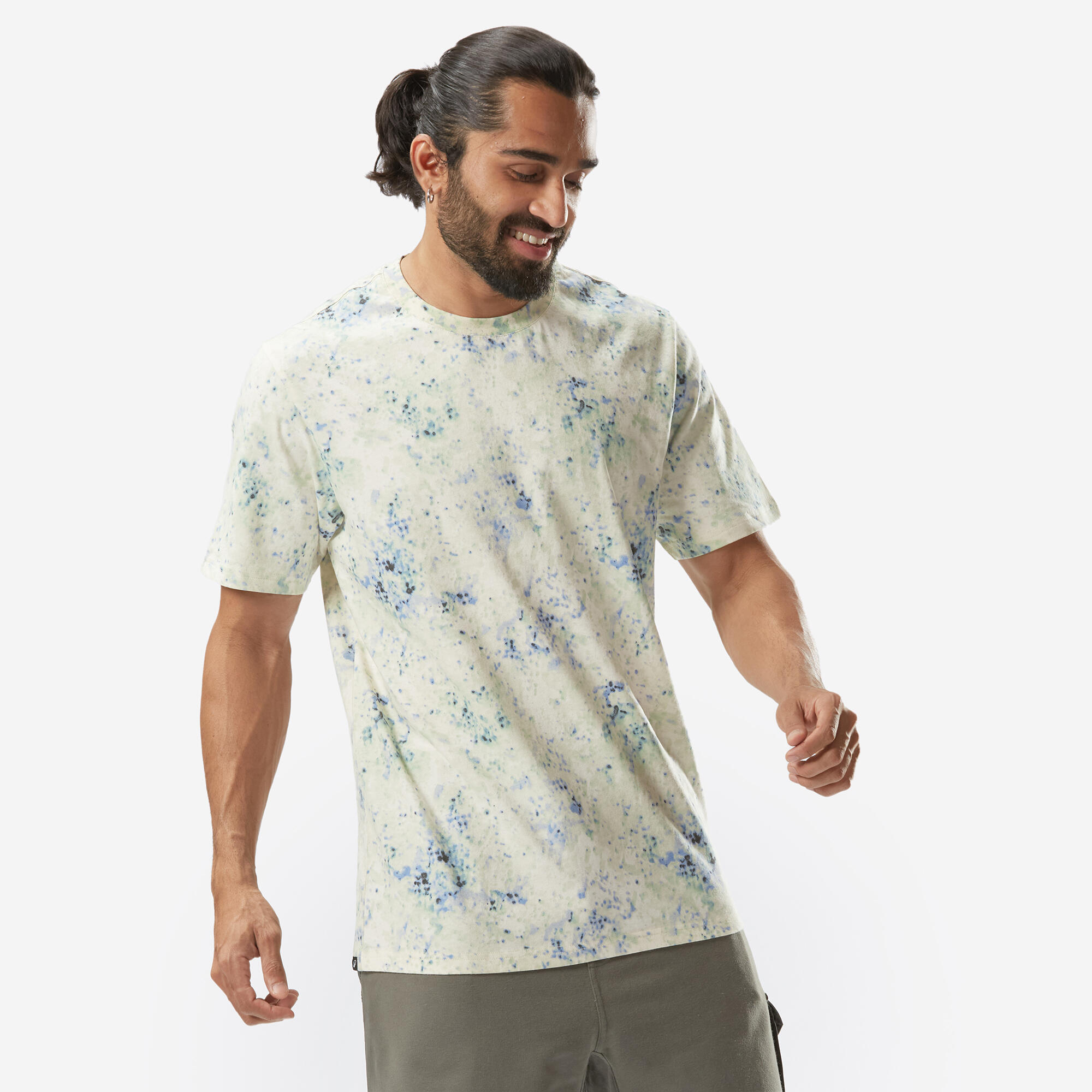 Men's Straight-Cut Crew Neck Cotton Fitness Tshirt 500 Iced Coffee