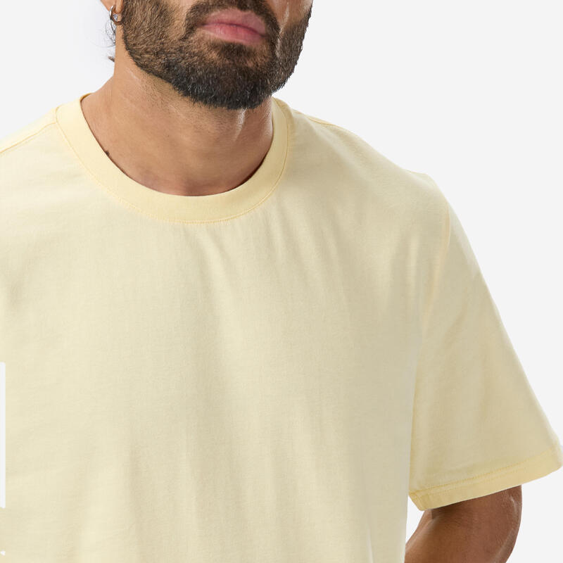 T-shirt fitness homme col rond manches courtes, jaune vanille