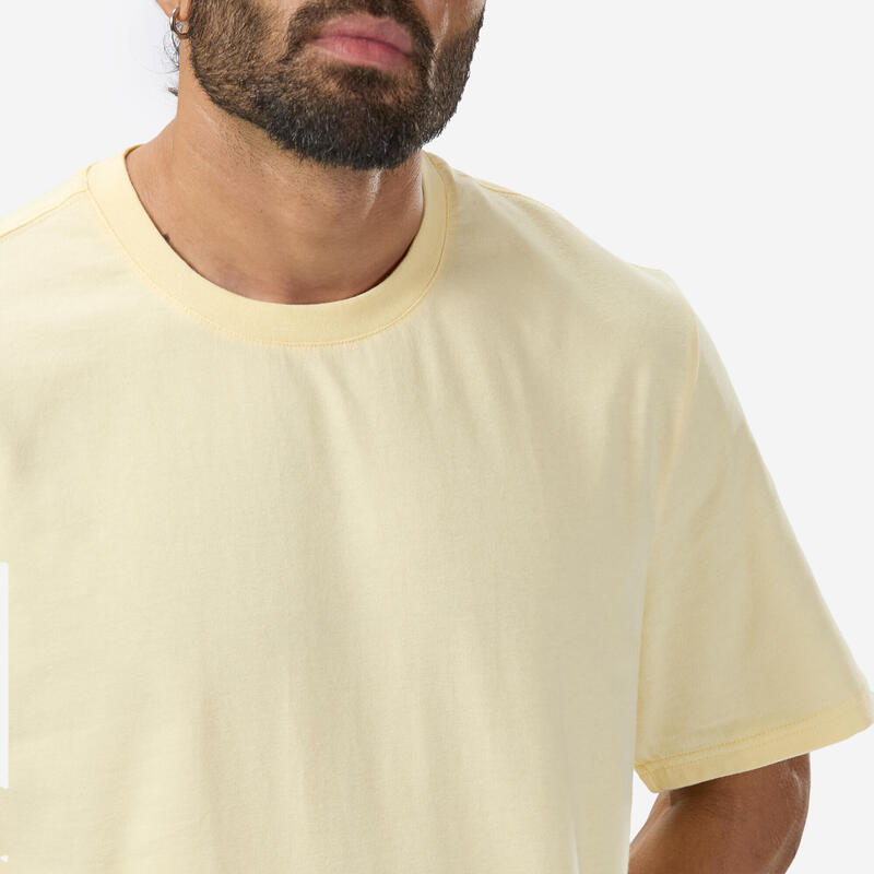 T-shirt uomo palestra 500 ESSENTIALS regular fit 100% cotone vaniglia