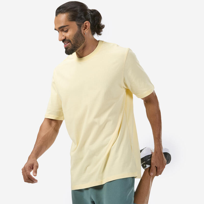 T-shirt fitness homme col rond manches courtes, jaune vanille