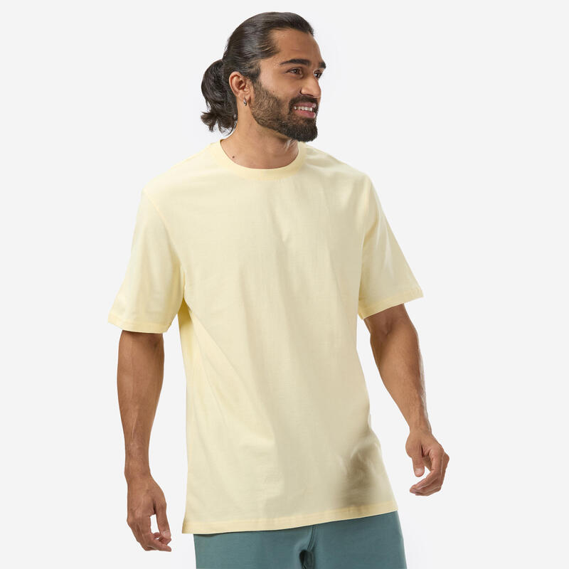 T-shirt uomo palestra 500 ESSENTIALS regular fit 100% cotone vaniglia