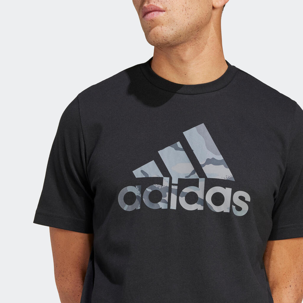 Vīriešu zemas intensitātes fitnesa T krekls, melns ar kamuflāžas raksta logotipu