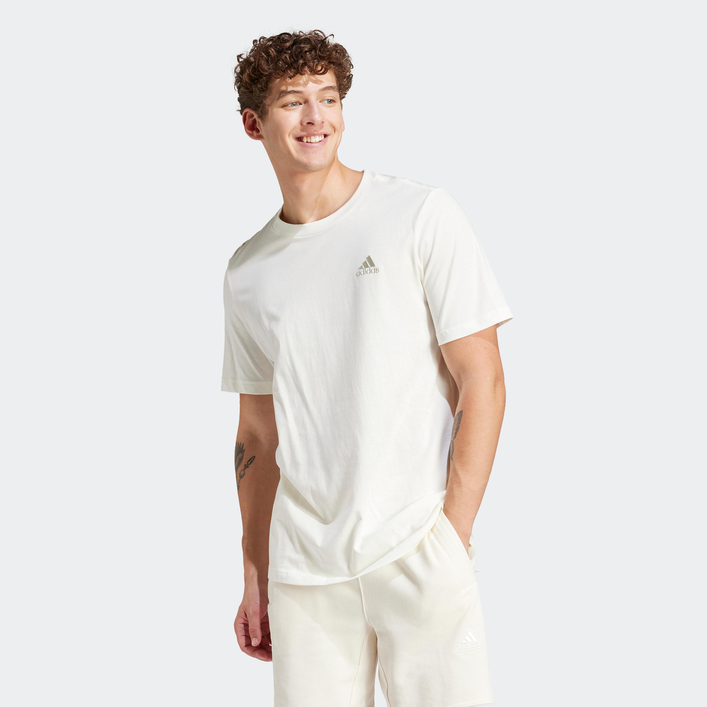 ADIDAS Men's Fitness T-Shirt Soft Training - Off-White