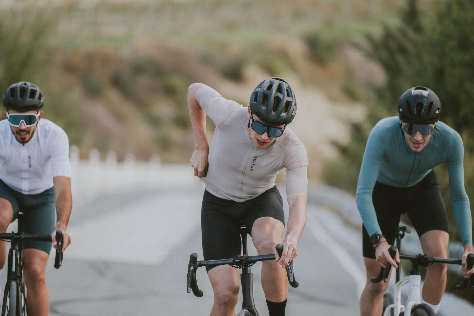 A cyclist having a stretch