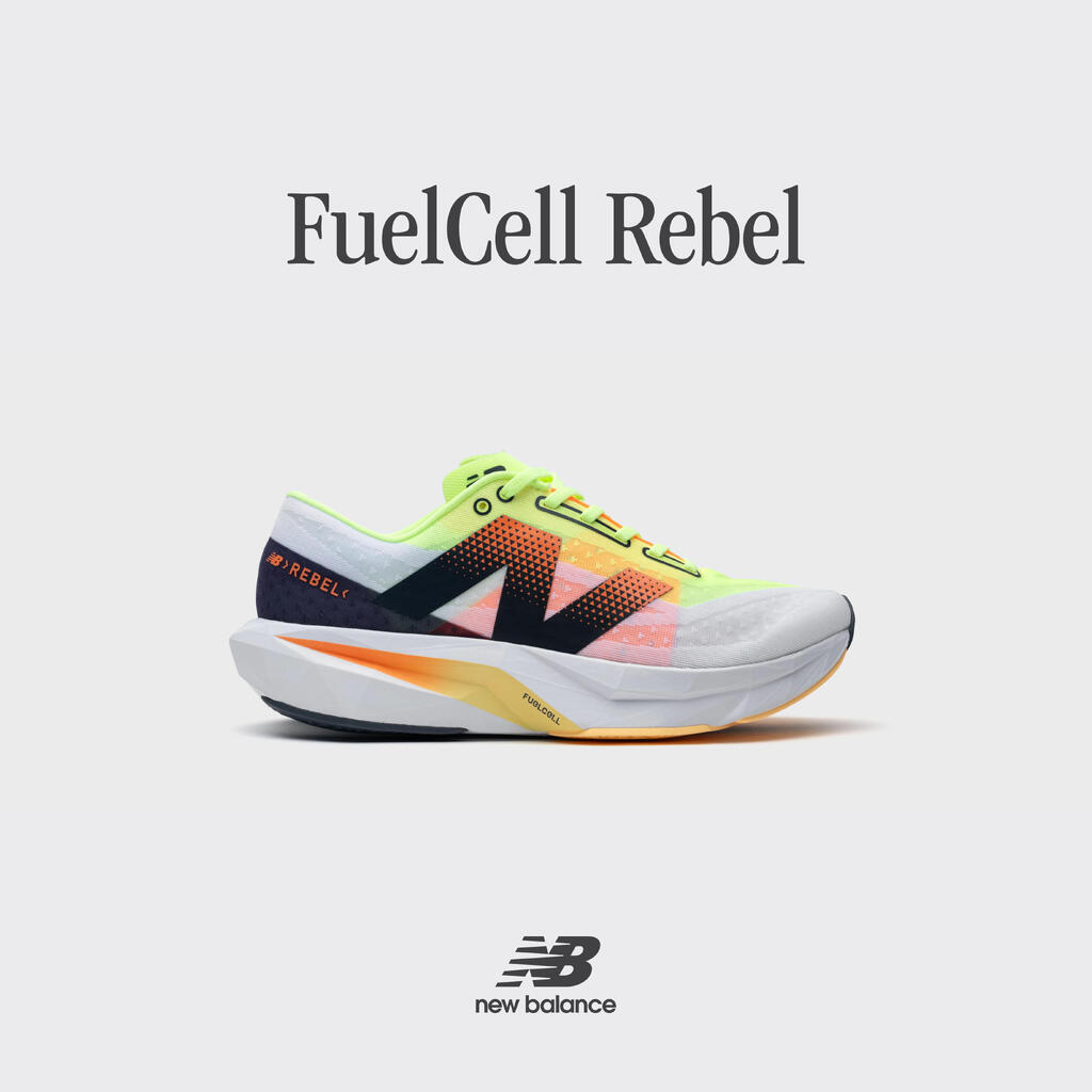 MEN'S NEW BALANCE FUELCELL REBEL V4 RUNNING SHOES - WHITE AND MULTICOLOURED