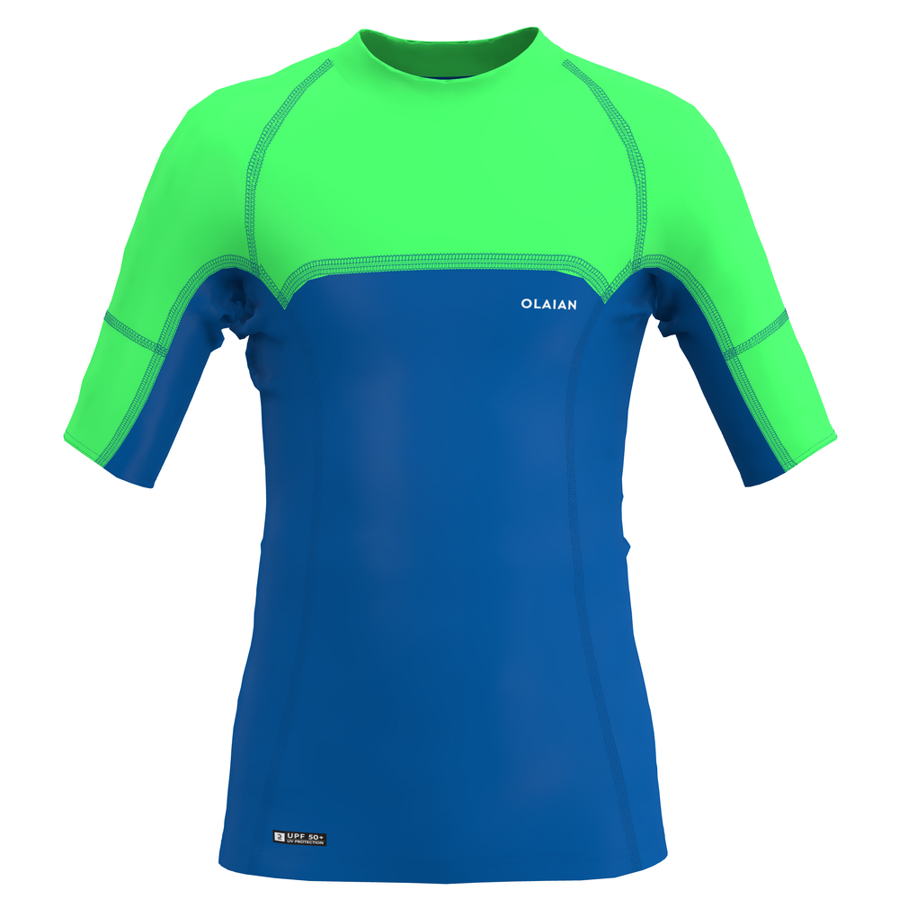 T-shirt anti uv manches courtes Garçon - 500 vert et bleu