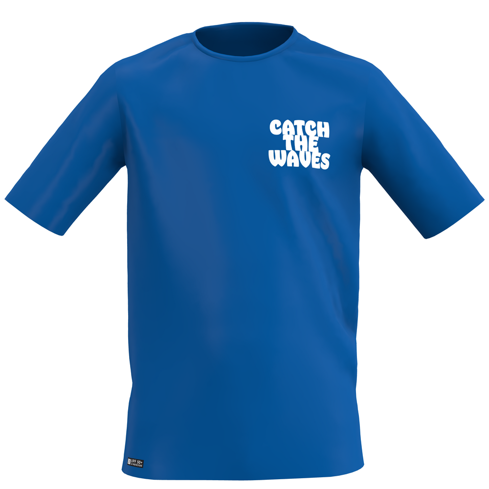 T-shirt anti UV manches courtes surf Junior - 100 Wax bleu