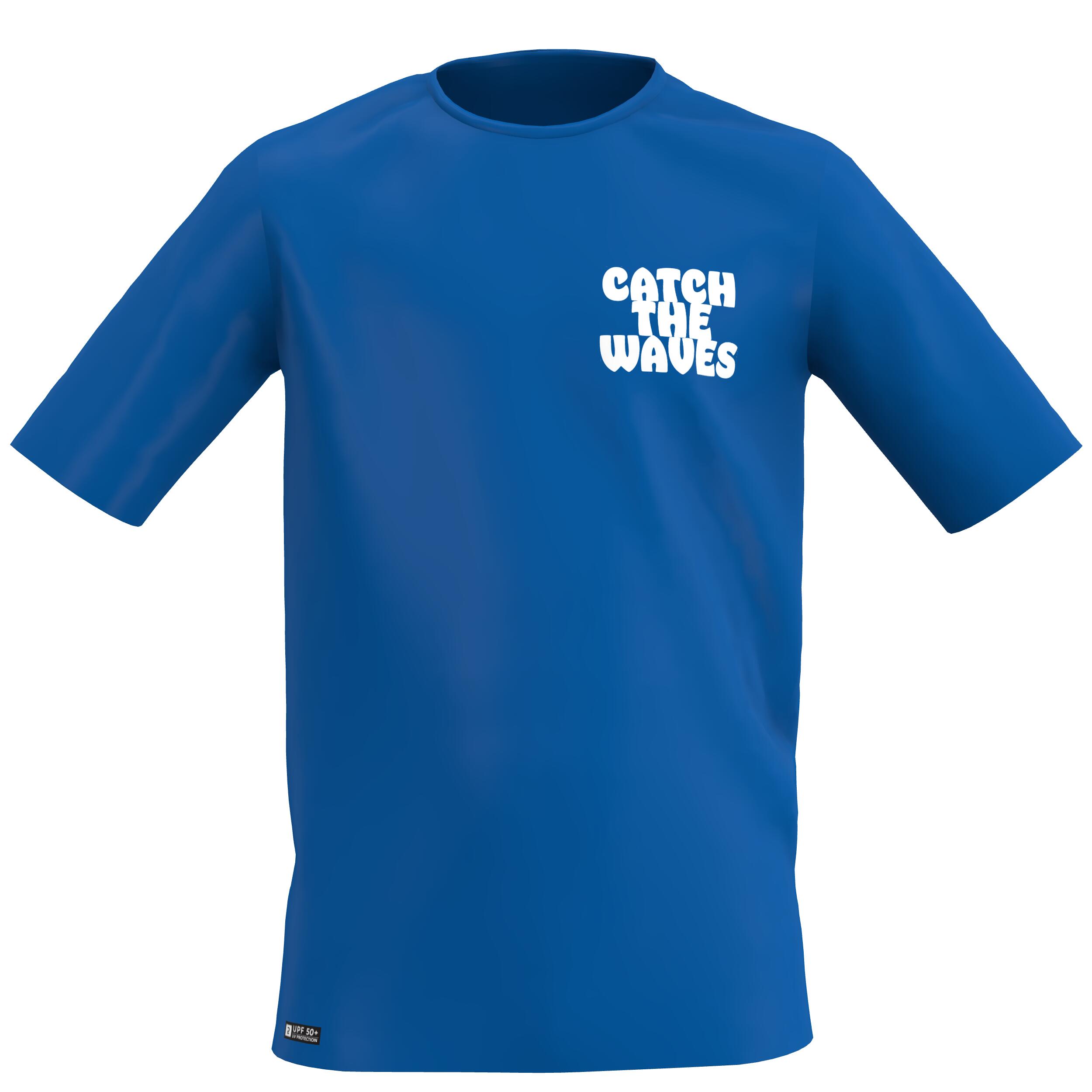 T-shirt anti UV manches courtes surf Junior - 100 Wax bleu 4/15