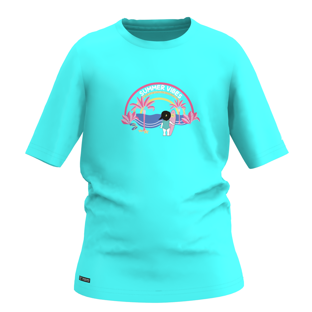 UV-Shirt kurzarm Surfen Kinder UV-Schutz 100 türkis 