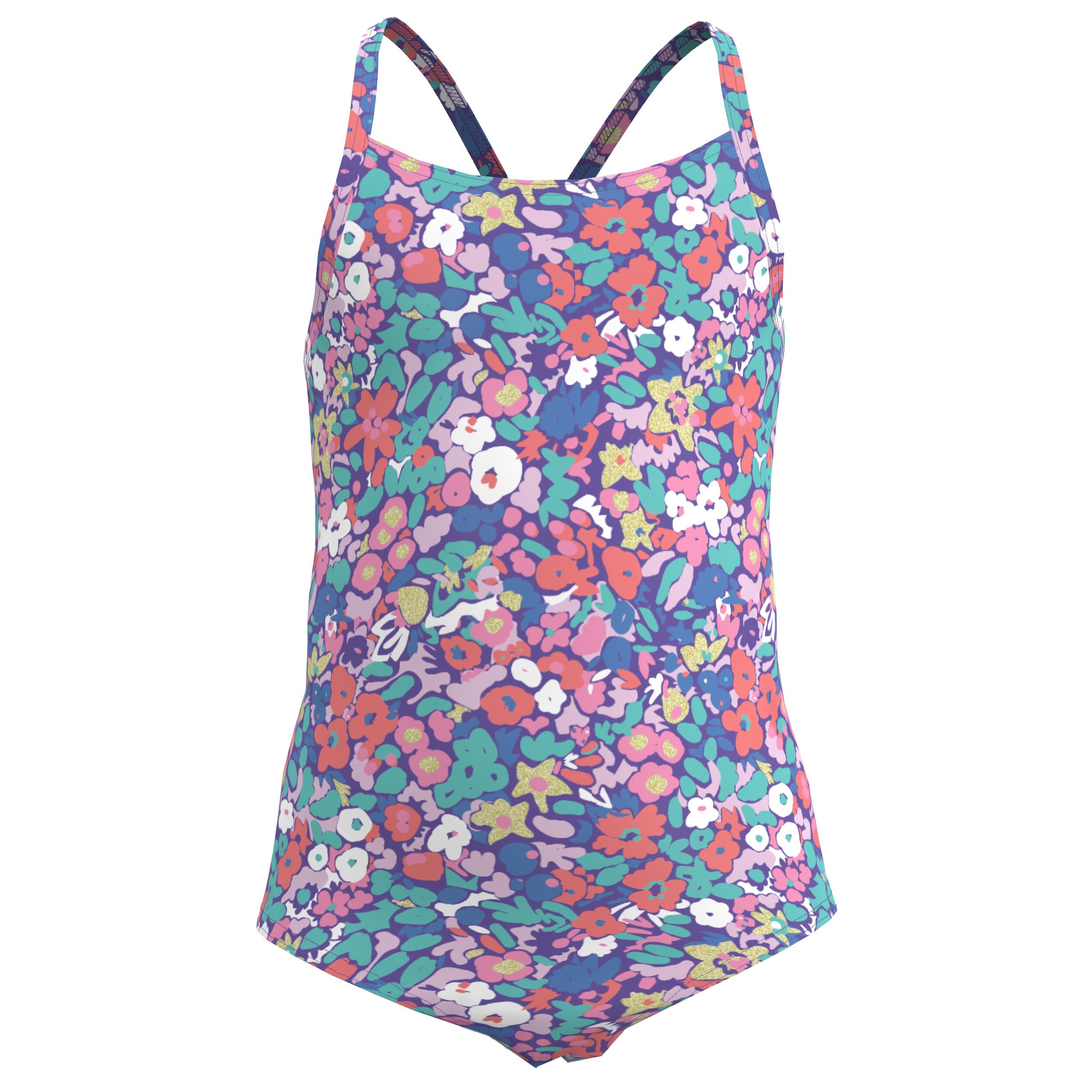 Costume intero surf ragazza HANALEI azzurro-rosa 8/15