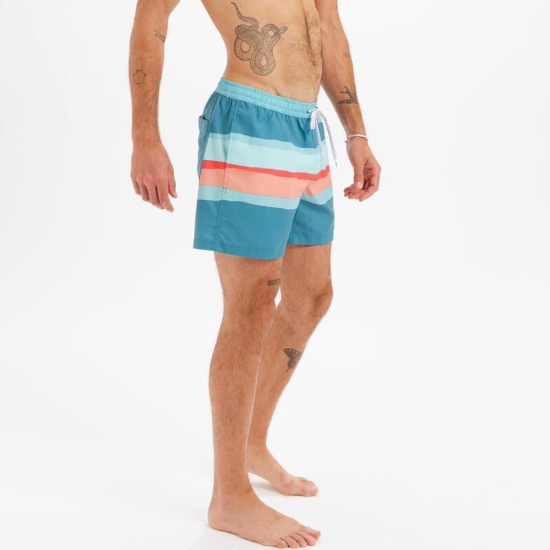 Korte boardshort voor heren VOLLEY BLURRY blauw