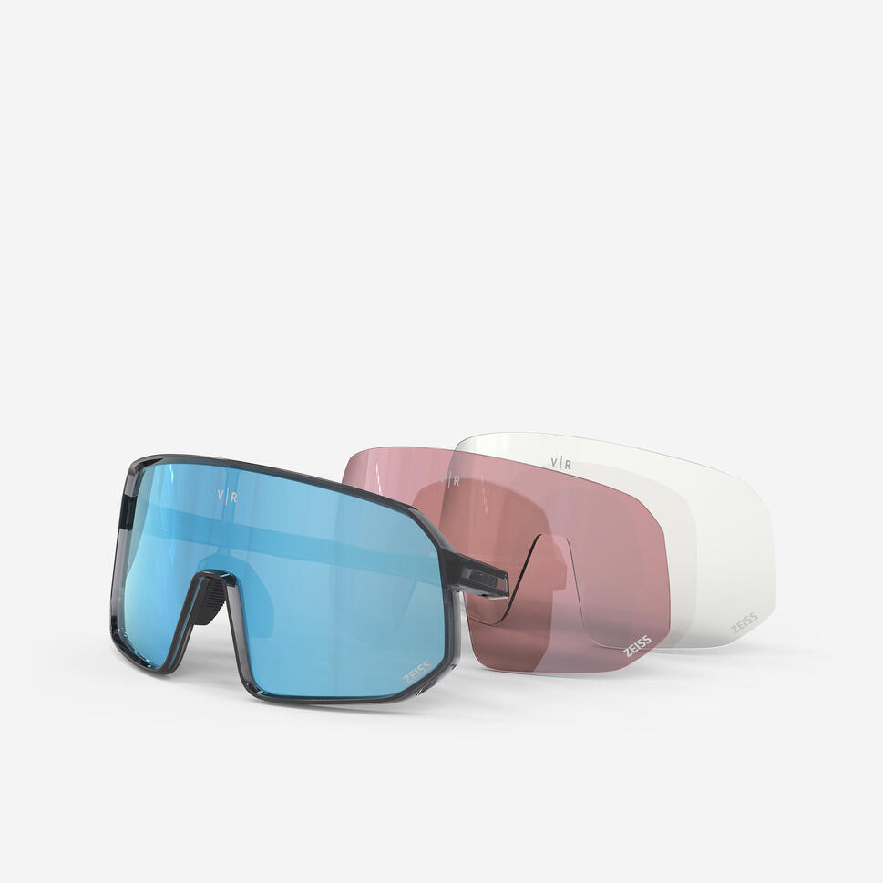 Lunettes De Sport RAVS Triathlon - Beach Volley Vélo Ski - Verres Super Flash Miroir Bleu Néon - Ultra Légères 28g