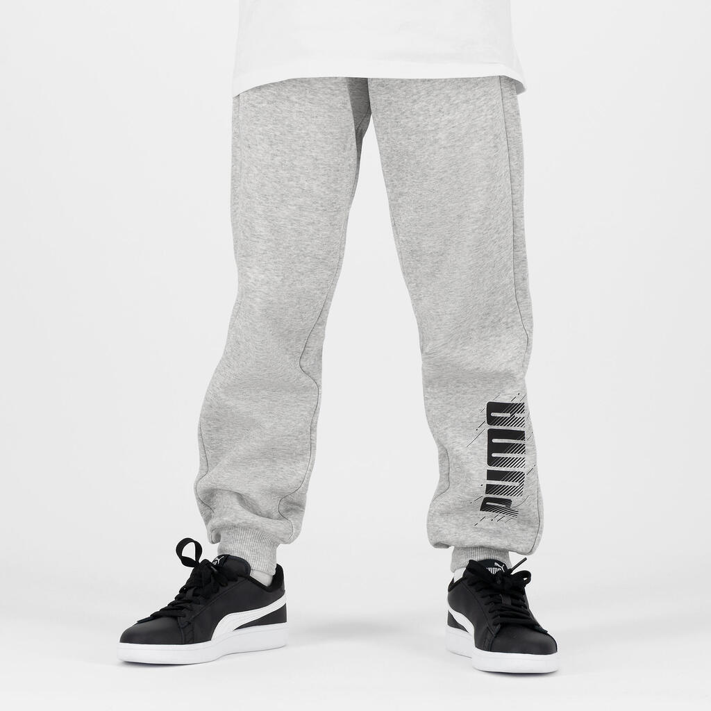 Detské joggingové nohavice PUMA sivé s nápisom