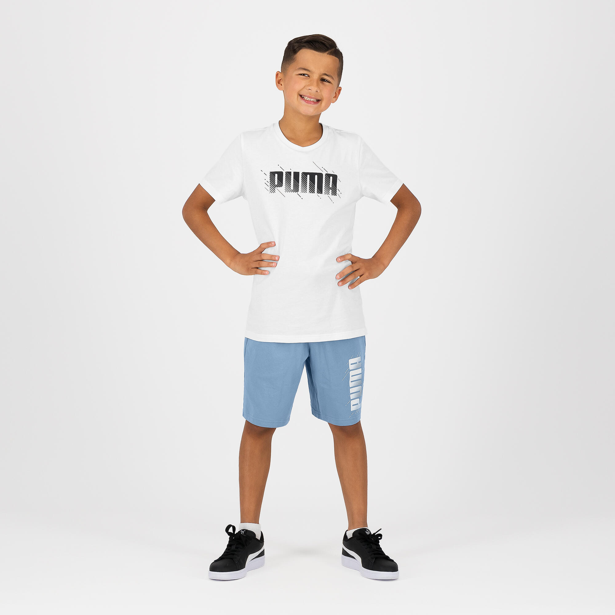 Pantaloncini Puma bambino ginnastica regular fit cotone azzurri 2/5