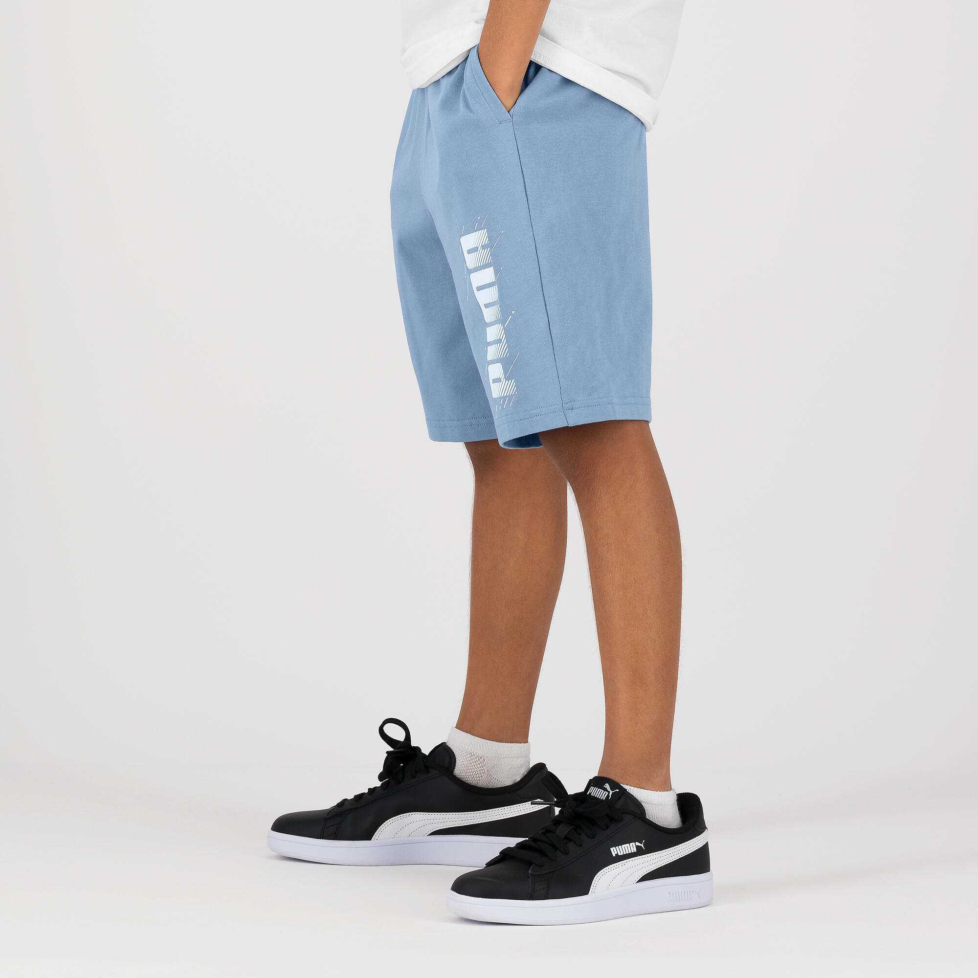 Pantaloncini Puma bambino ginnastica regular fit cotone azzurri 5/5