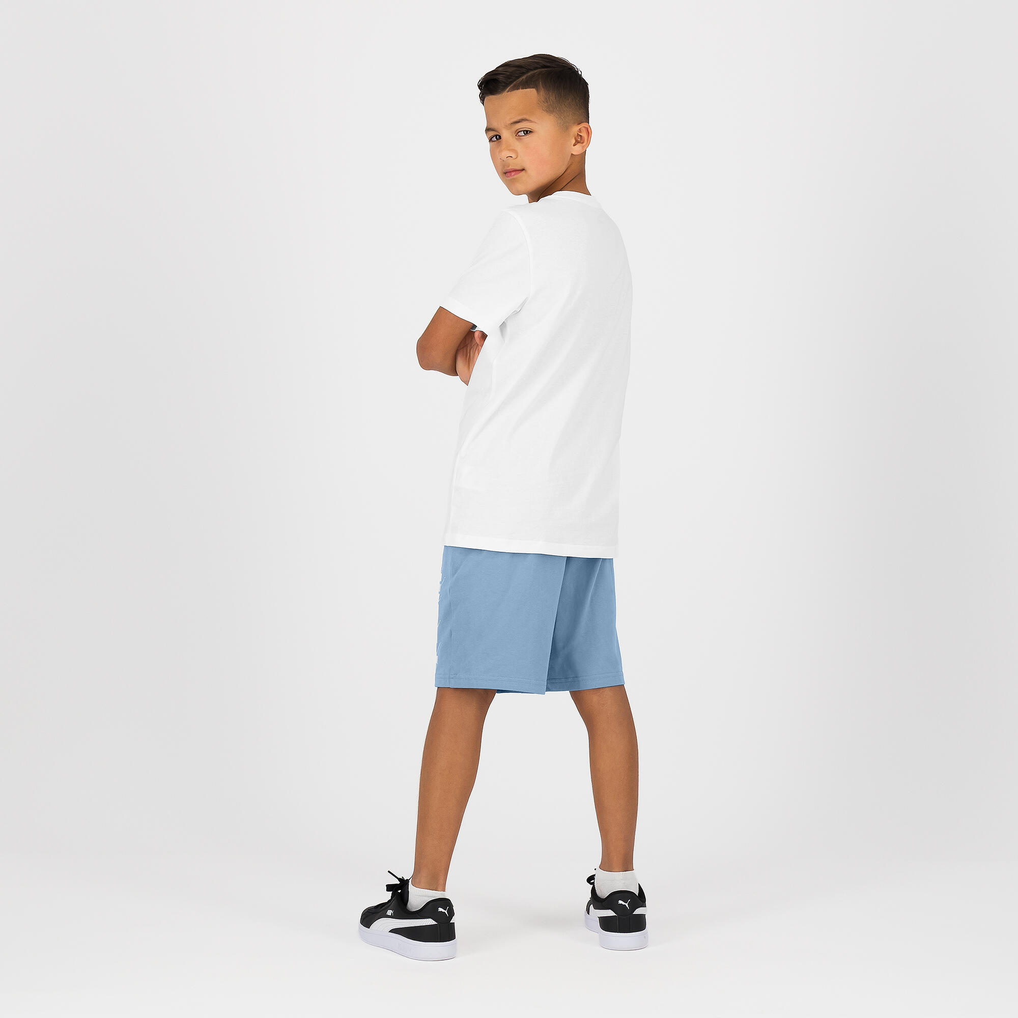 Pantaloncini Puma bambino ginnastica regular fit cotone azzurri 4/5