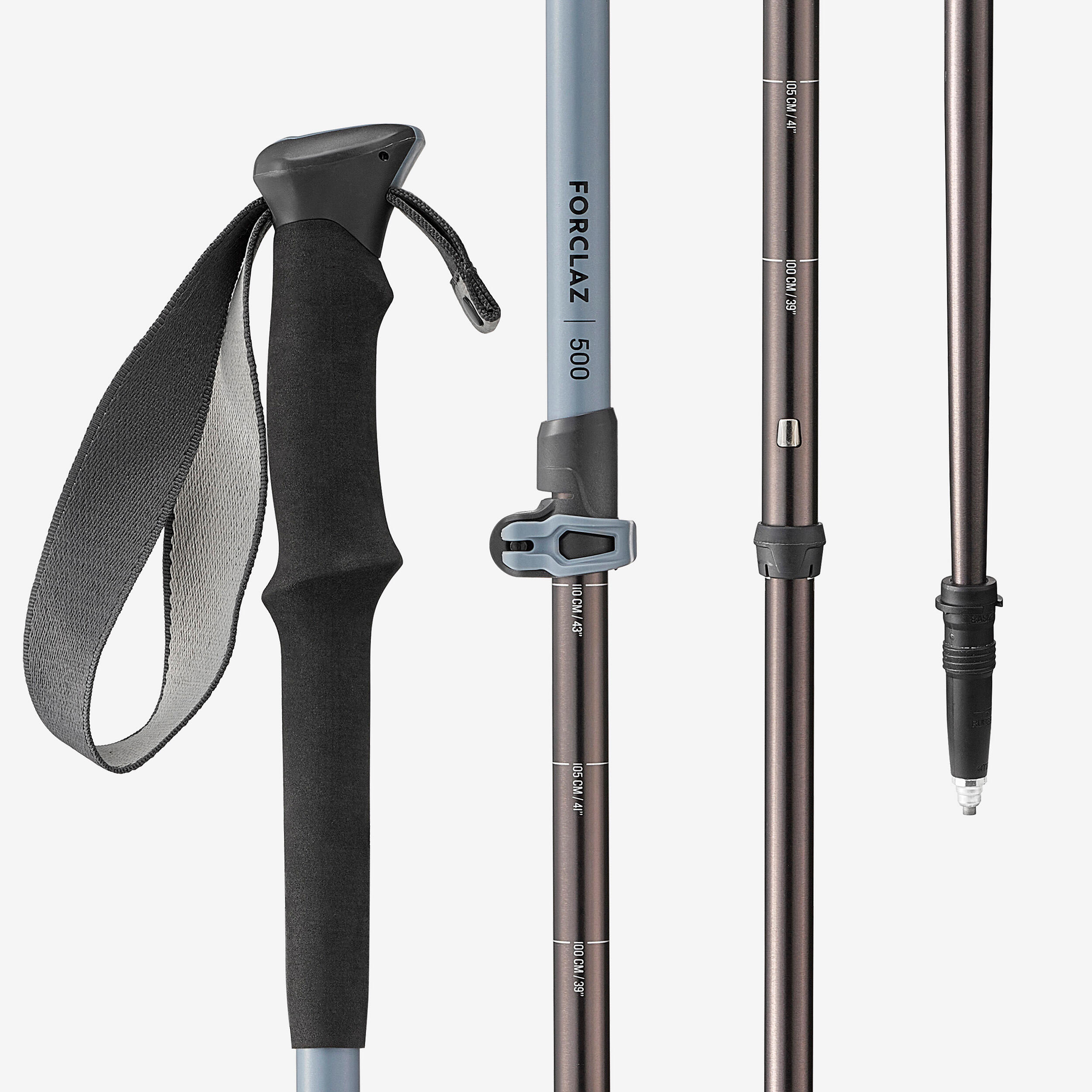 1 fast and precise adjustable hiking pole MT500 grey