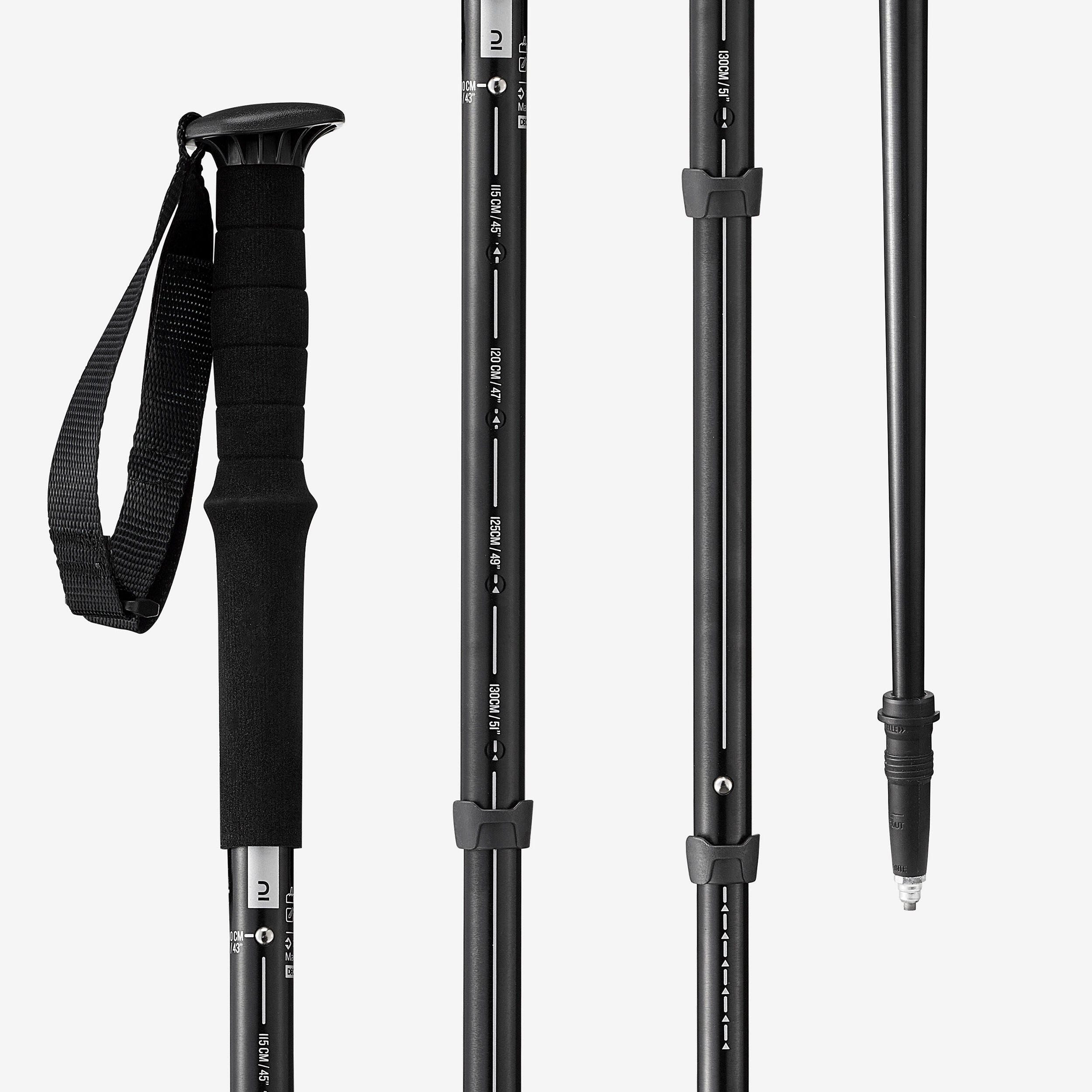 Comfort Hiking Adjustable Pole - MT 100 Black - FORCLAZ