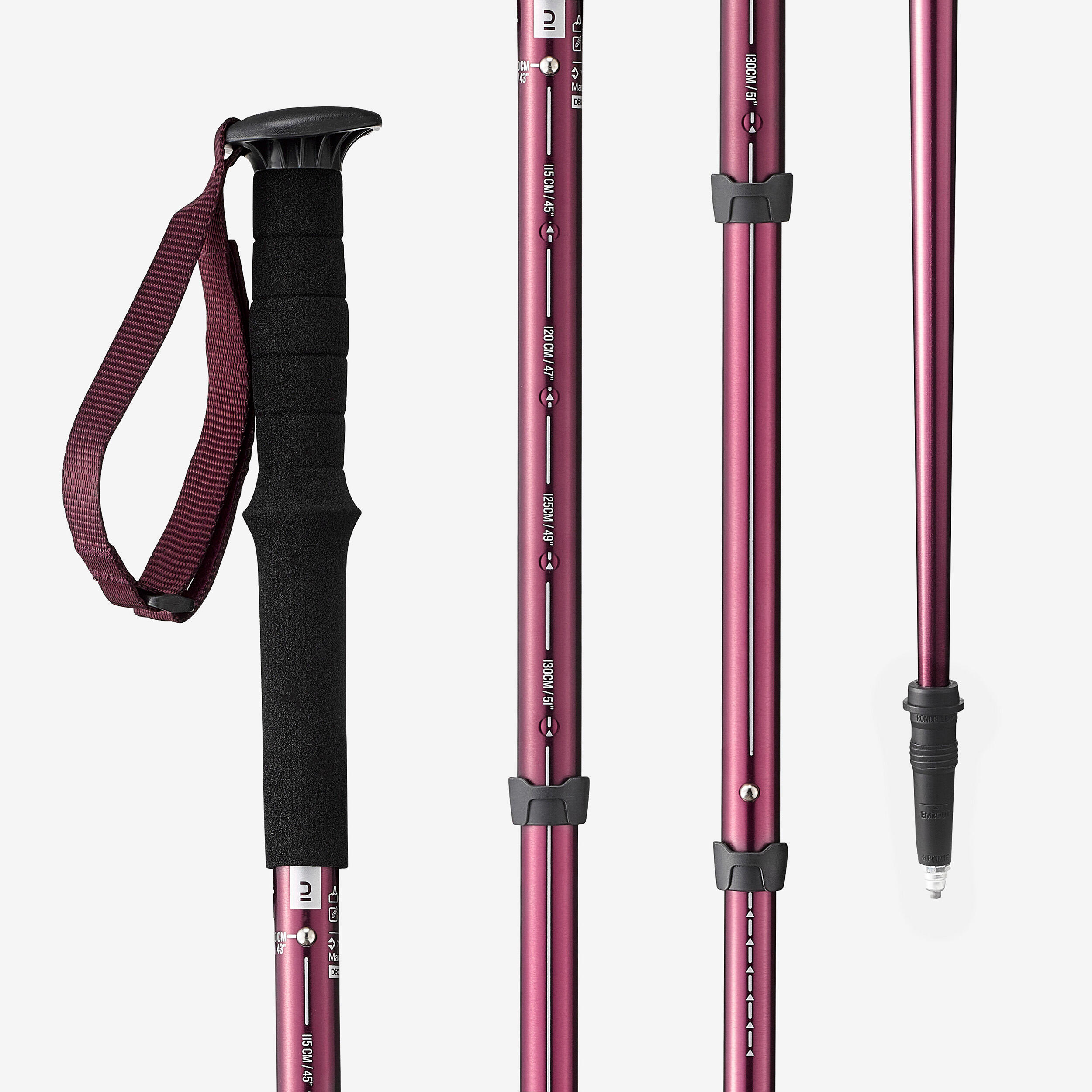 Comfort Hiking Adjustable Pole - MT 100 Pink - Chocolate truffle