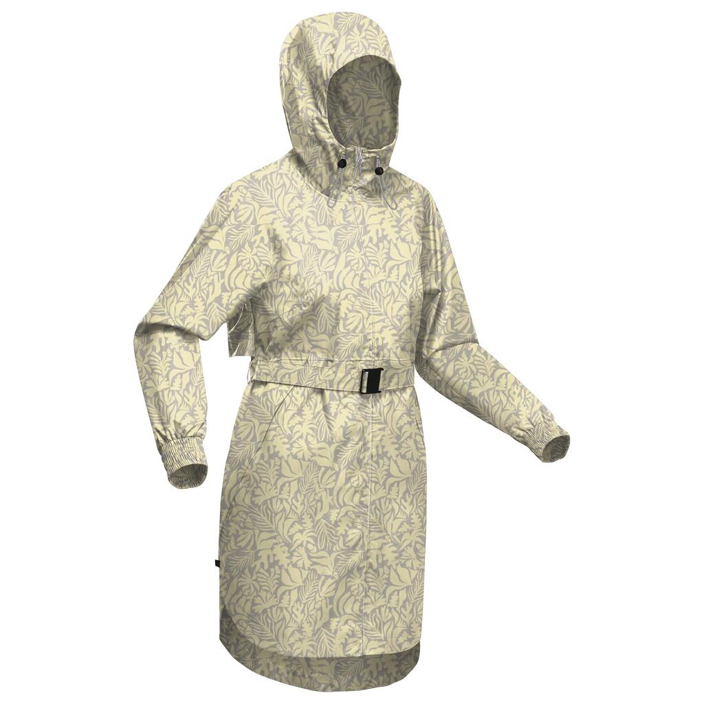 Chaqueta larga Impermeable de senderismo para Mujer Quechua Raincut amarillo 