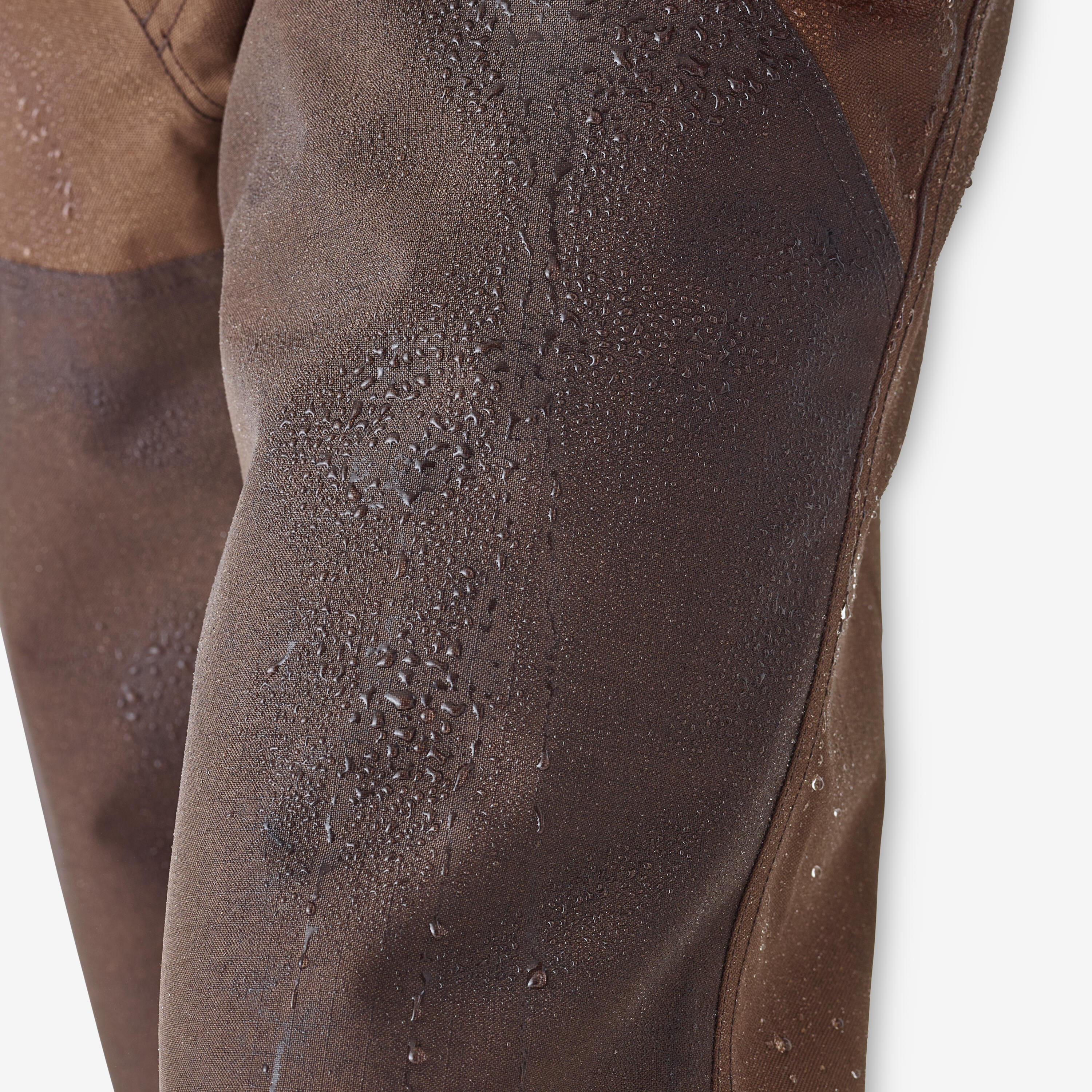 Hunting reinforced waterproof trousers woodland 500 two-tone/brown 3/6