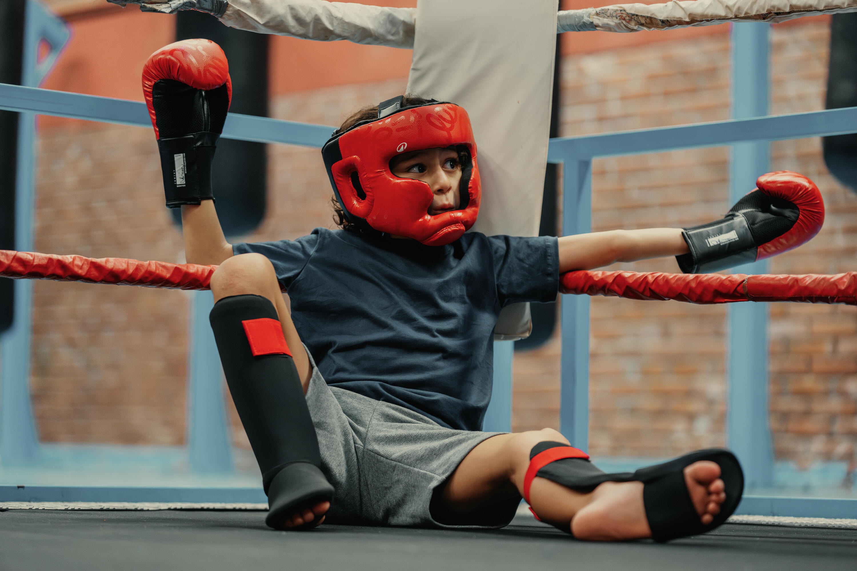Protège-tibias-pieds de kick-boxing enfant - 100 5/7