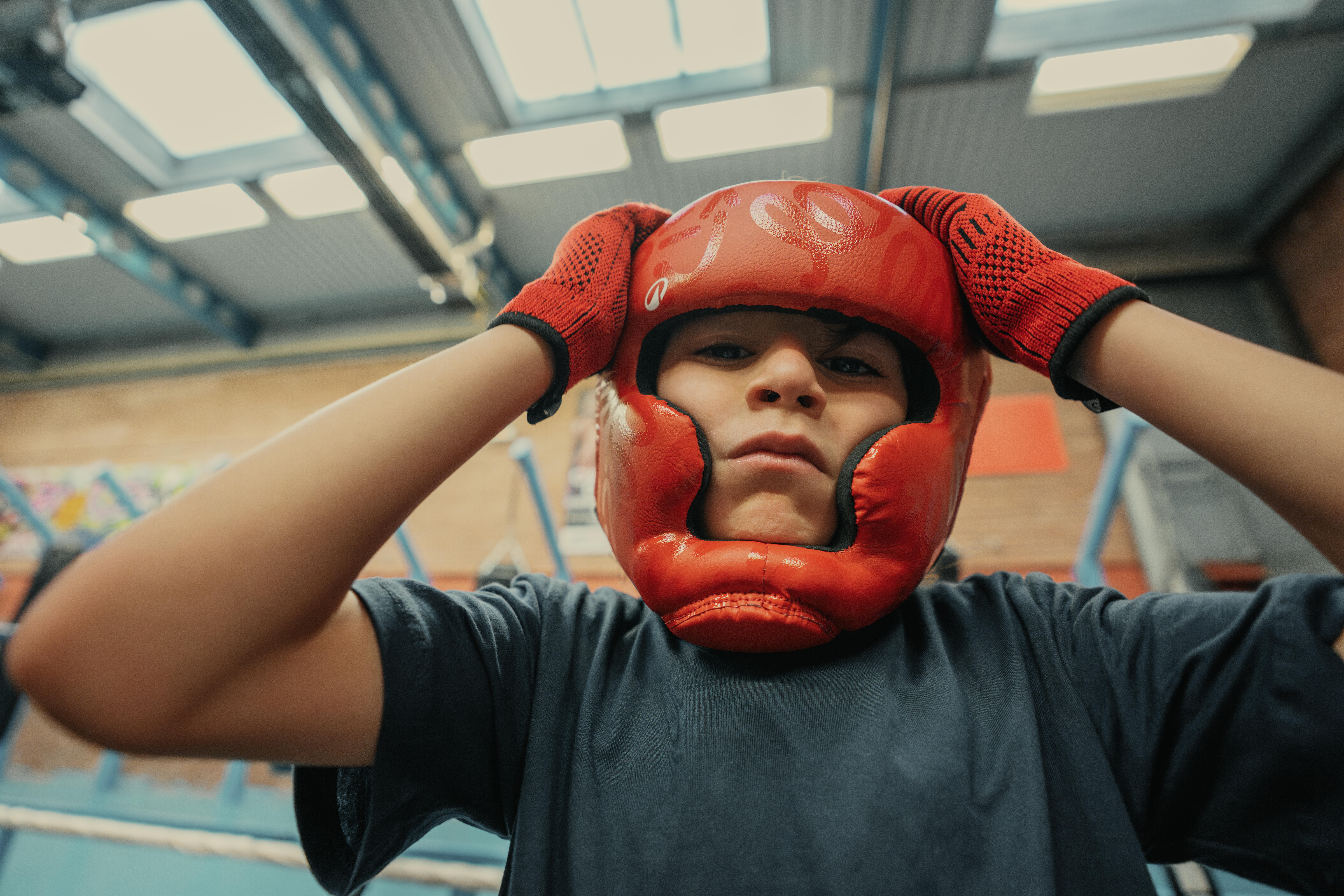 Kids' Boxing Full Face Headguard Red