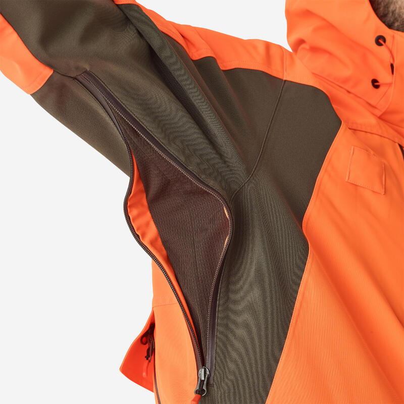 Veste chasse impermeable renfort fluo 900 becasse