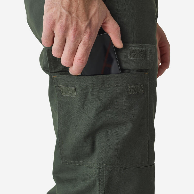 Pantalón  De Caza Hombre Solognac 100 Cargo Verde Cálido Polar