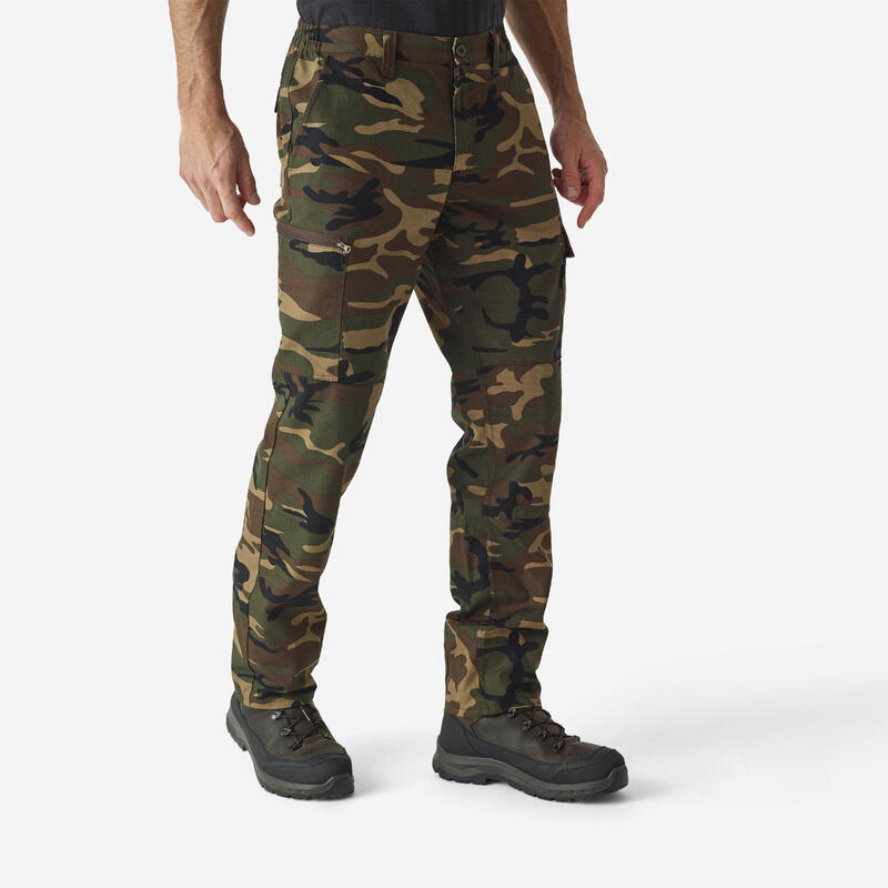 Pantalón Cargo Hombre Solognac Steppe 300 Camuflaje Militar Woodland Verde