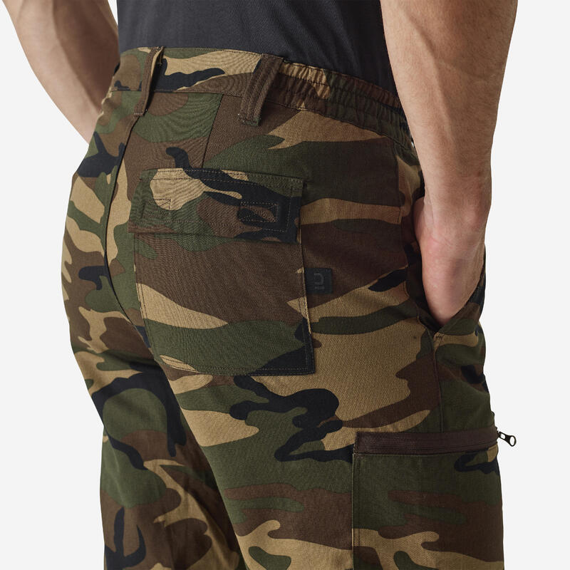 Pantalón Cargo Hombre Solognac Steppe 300 Camuflaje Militar Woodland Verde