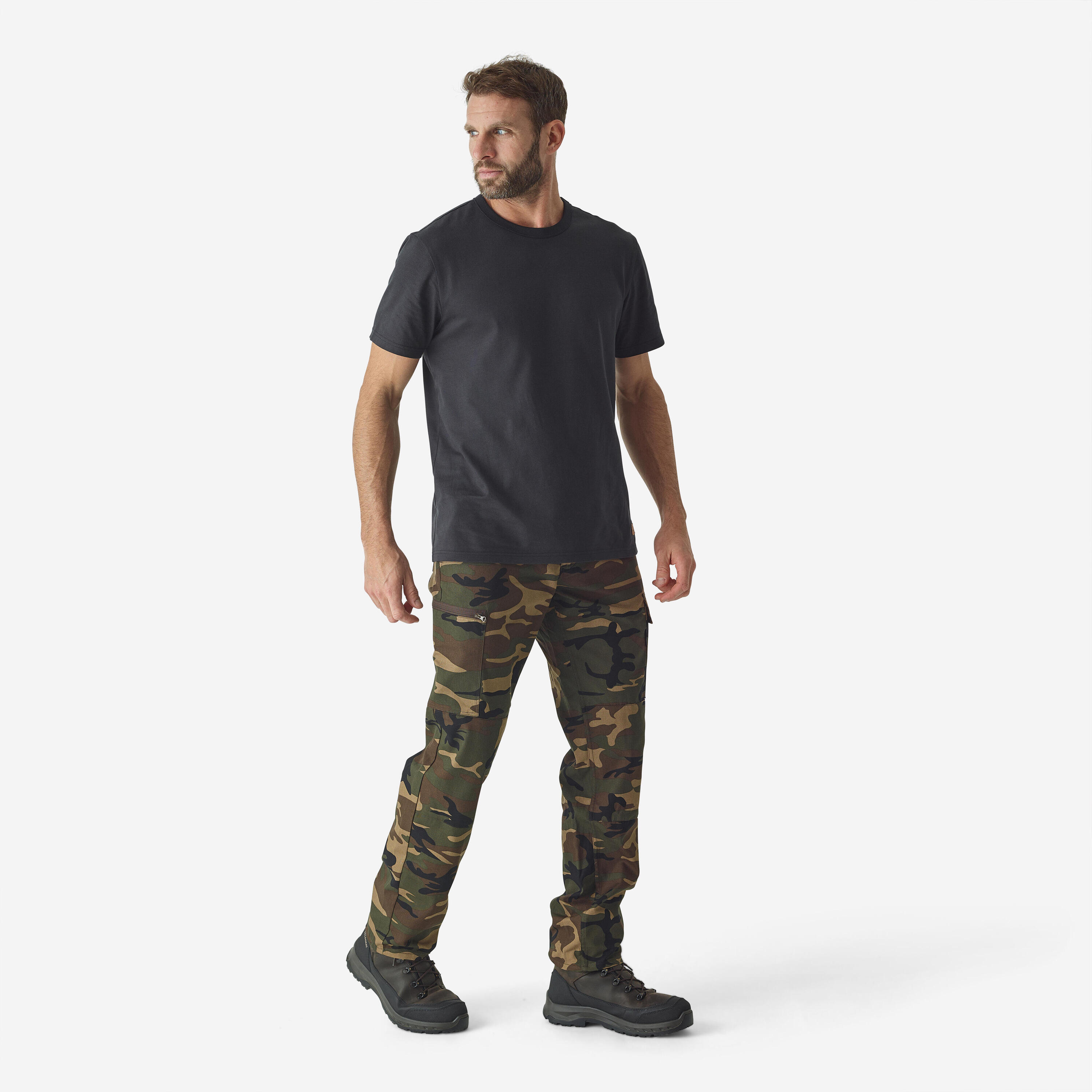 PANTALON CARGO RESISTANT STEPPE 300 CAMOUFLAGE WOODLAND VERT 7/13