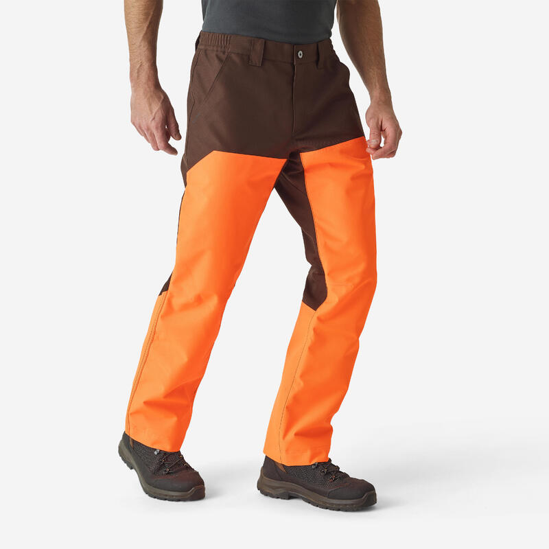 PANTALON IMPERMEABIL CU ÎNTĂRITURI IMPRIMEU PĂDURE 500 ORANJ/MARO