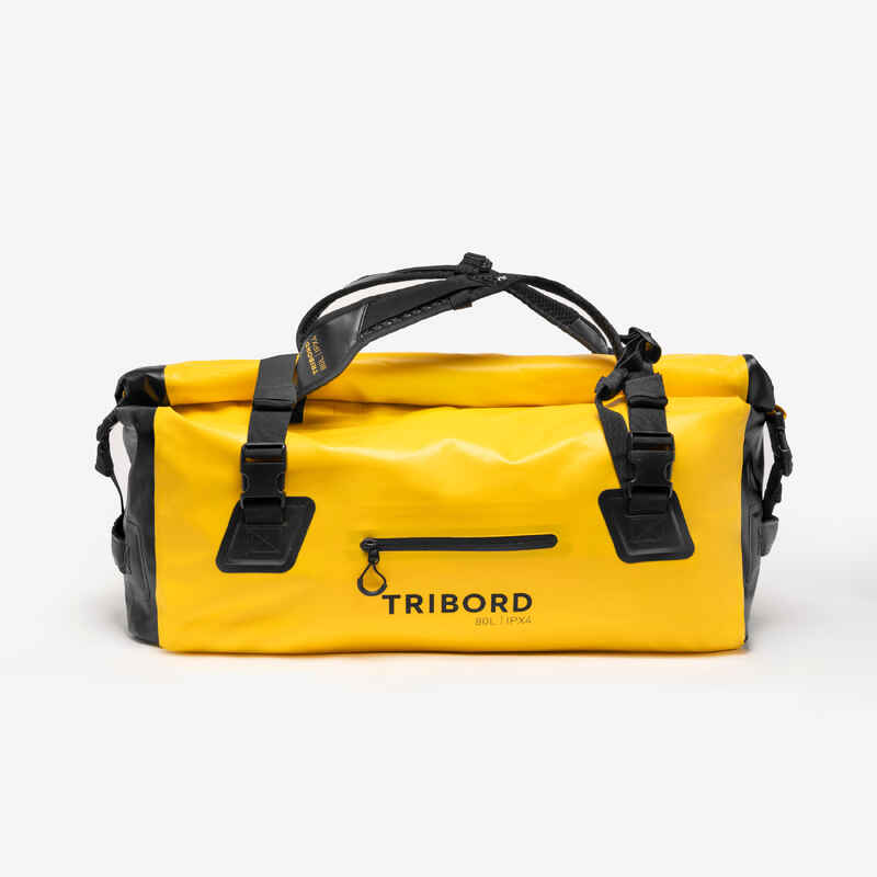 Waterproof duffle bag travel bag 80 L yellow black Decathlon