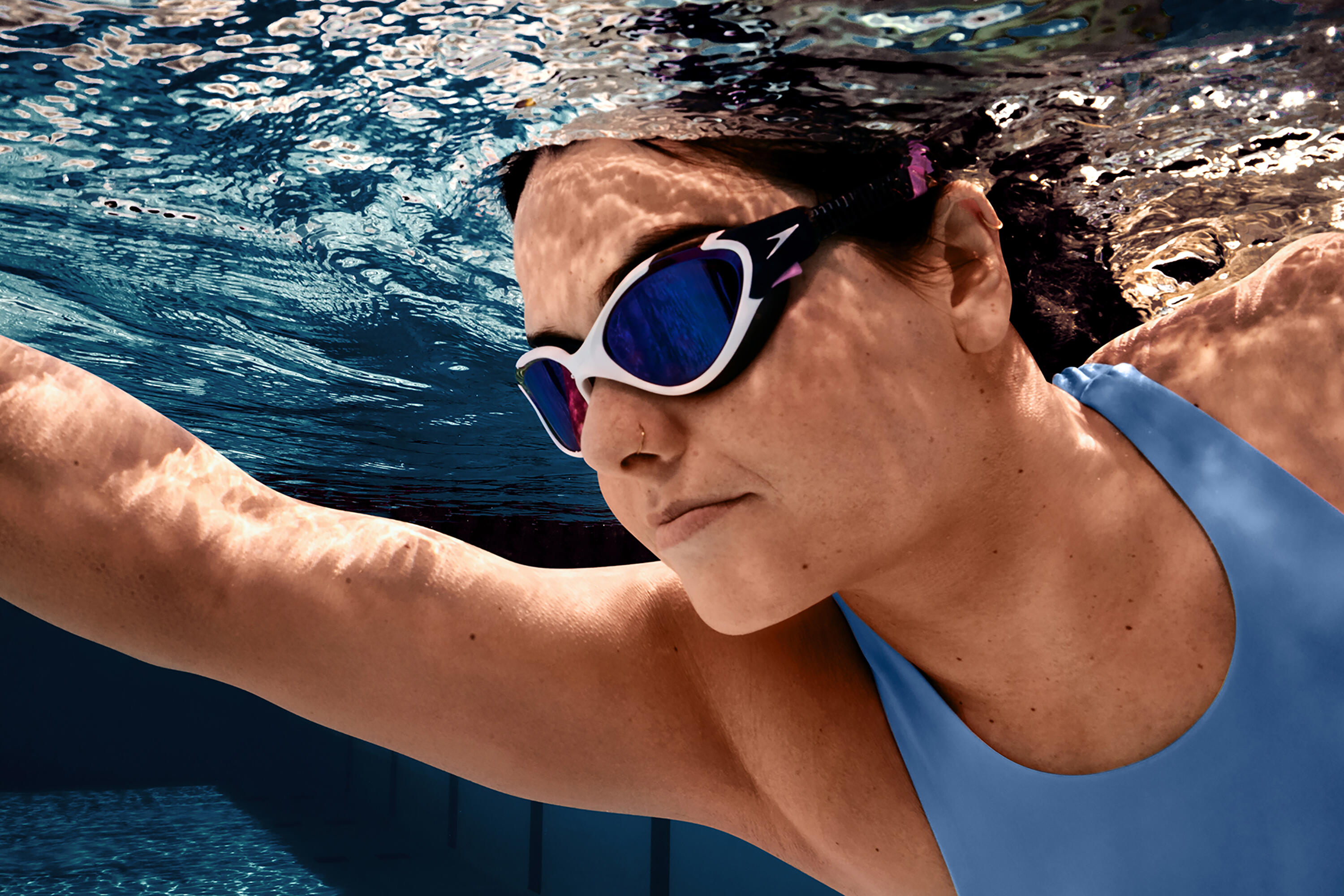 Gafas Natación Speedo Biofuse 2.0 Mujer Azul Oscuro Blanco Lentes Espejo 9/9