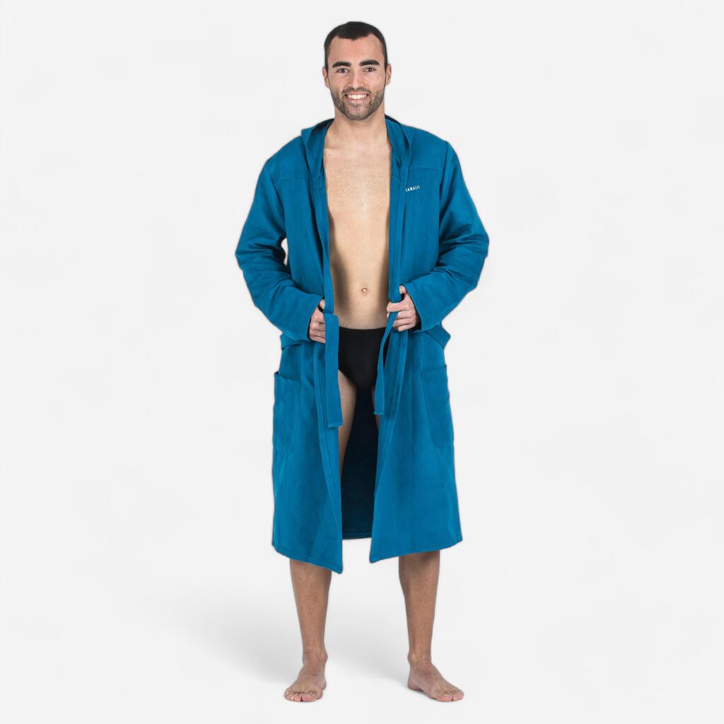 Peignoir de bain à capuche microfibre compact homme bleu foncé