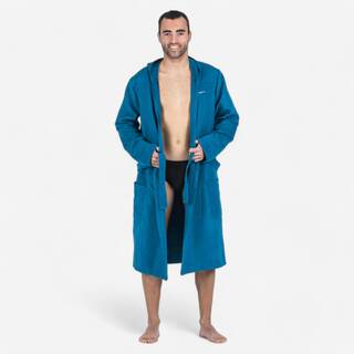 Men's Compact Microfibre Hooded Bathrobe Lightweight & Absorbent Dark Blue