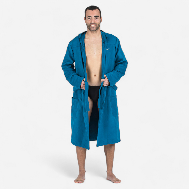 Peignoir de bain à capuche microfibre compact homme bleu foncé