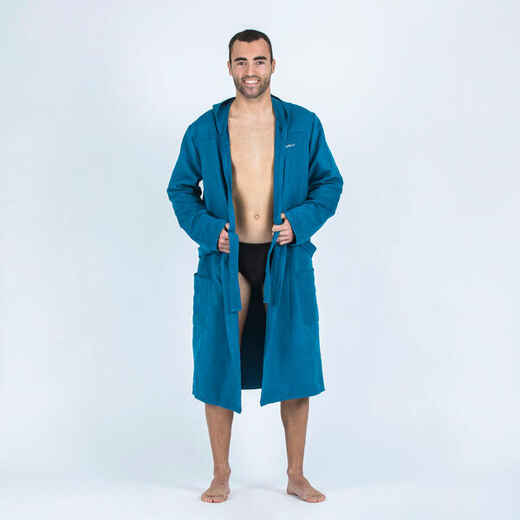 
      Peignoir de bain à capuche microfibre compact homme bleu foncé
  