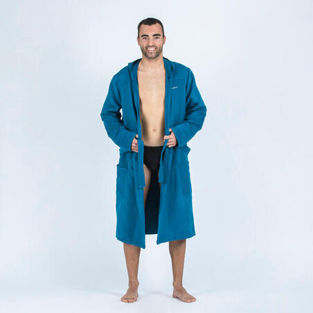 Peignoir de bain à capuche microfibre compact homme bleu foncé