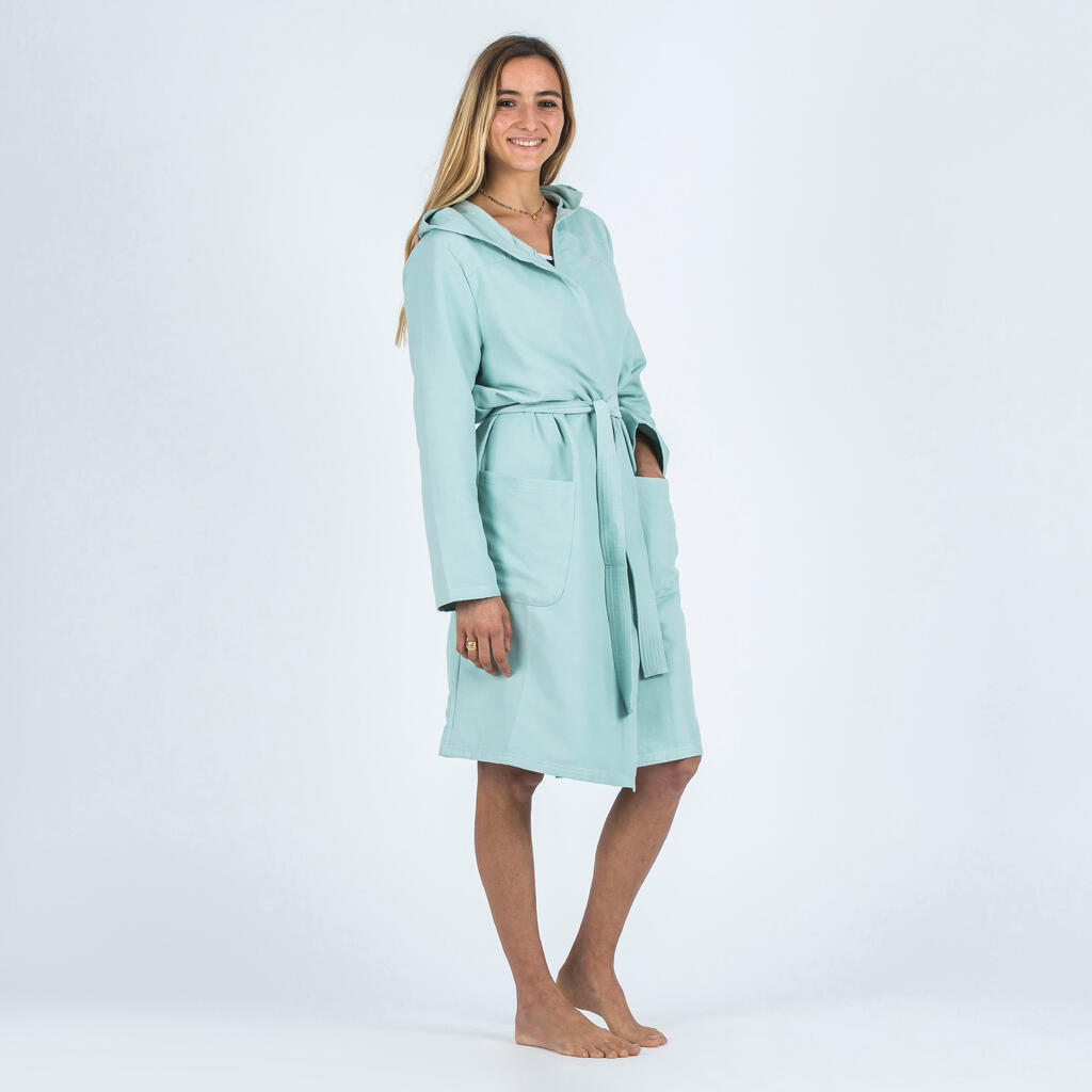 Women's compact microfibre pool bathrobe with hood light green