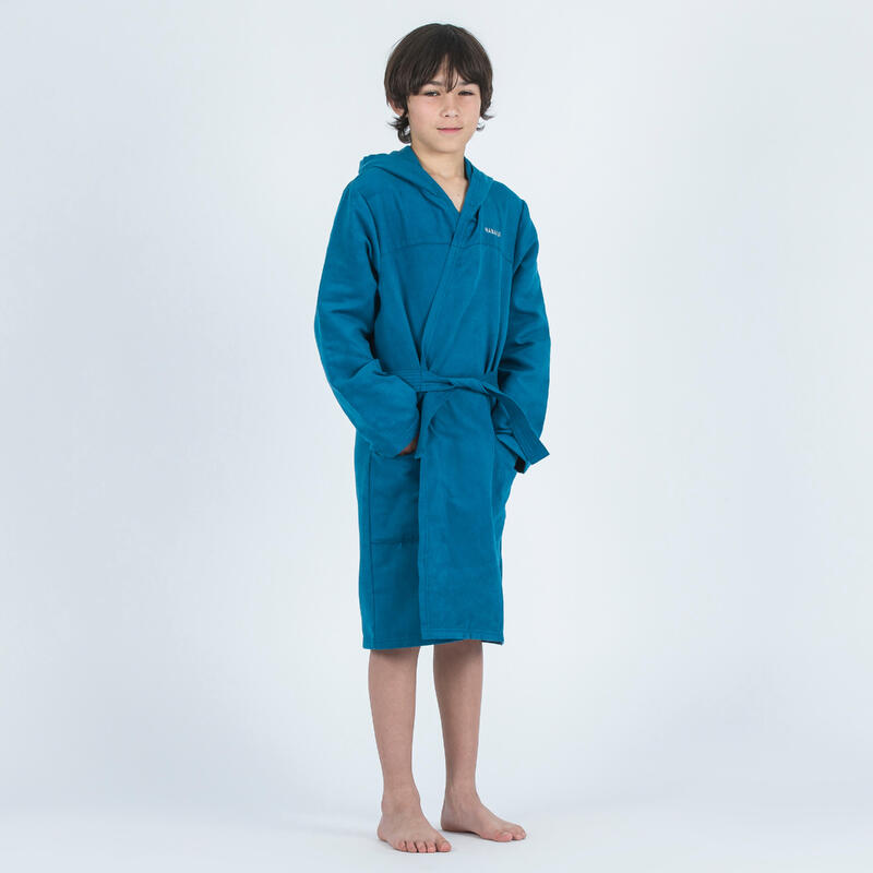 Çocuk Kapüşonlu Mikrofiber Bornoz - Koyu Mavi