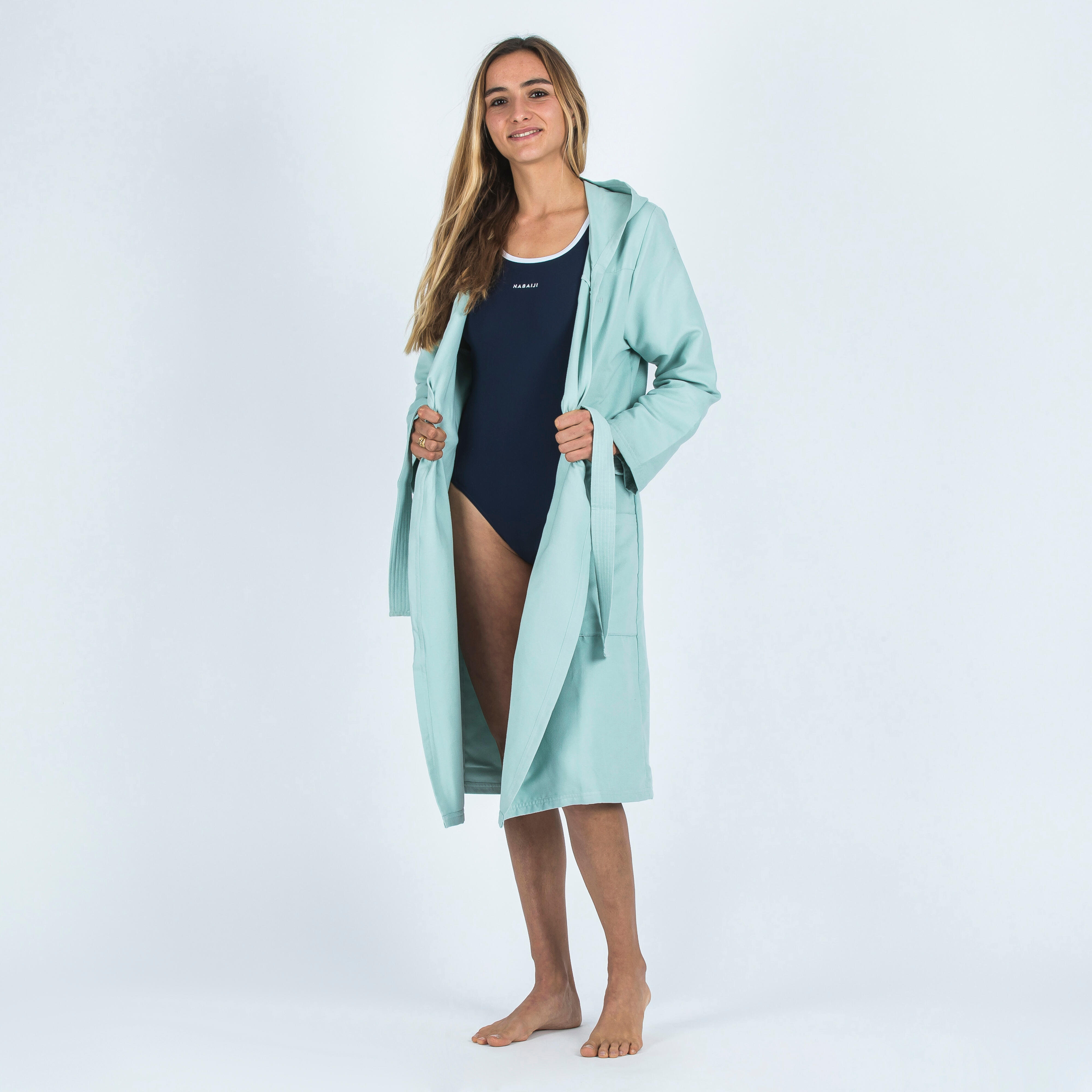 Nabaiji - Peignoir De Bain À Capuche Microfibre Compact Femme Vert Clair - Peignoir De Bain - Natation - Bleu-vert - 44l - Decathlon