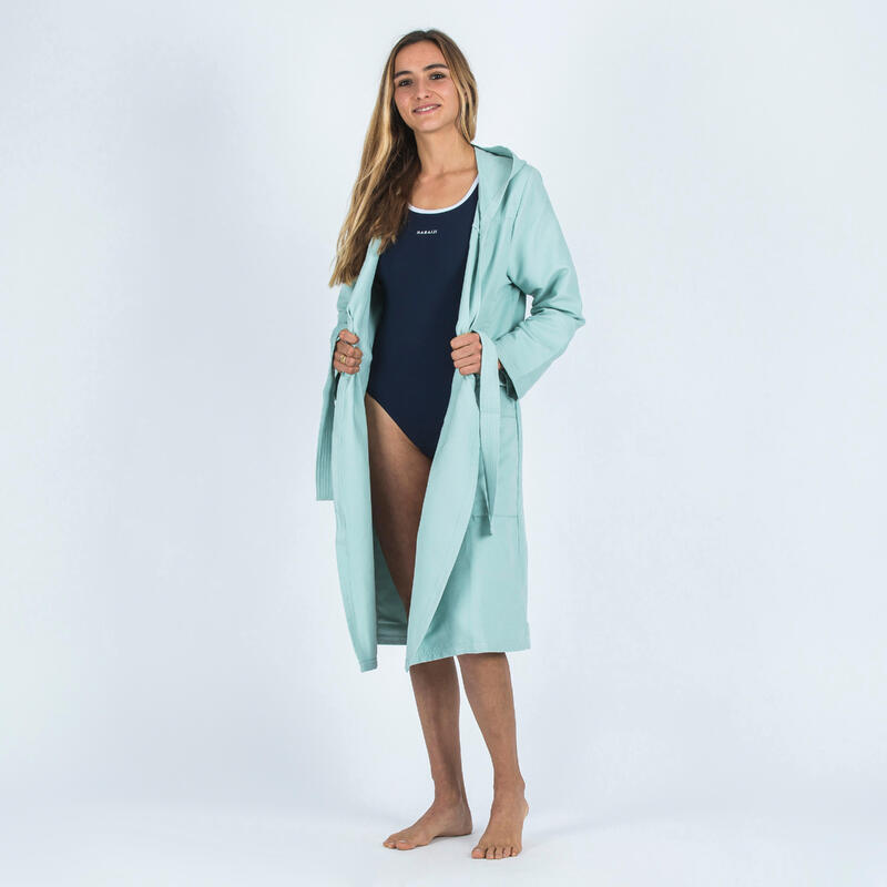 Kadın Kapüşonlu Mikrofiber Bornoz - Açık Yeşil
