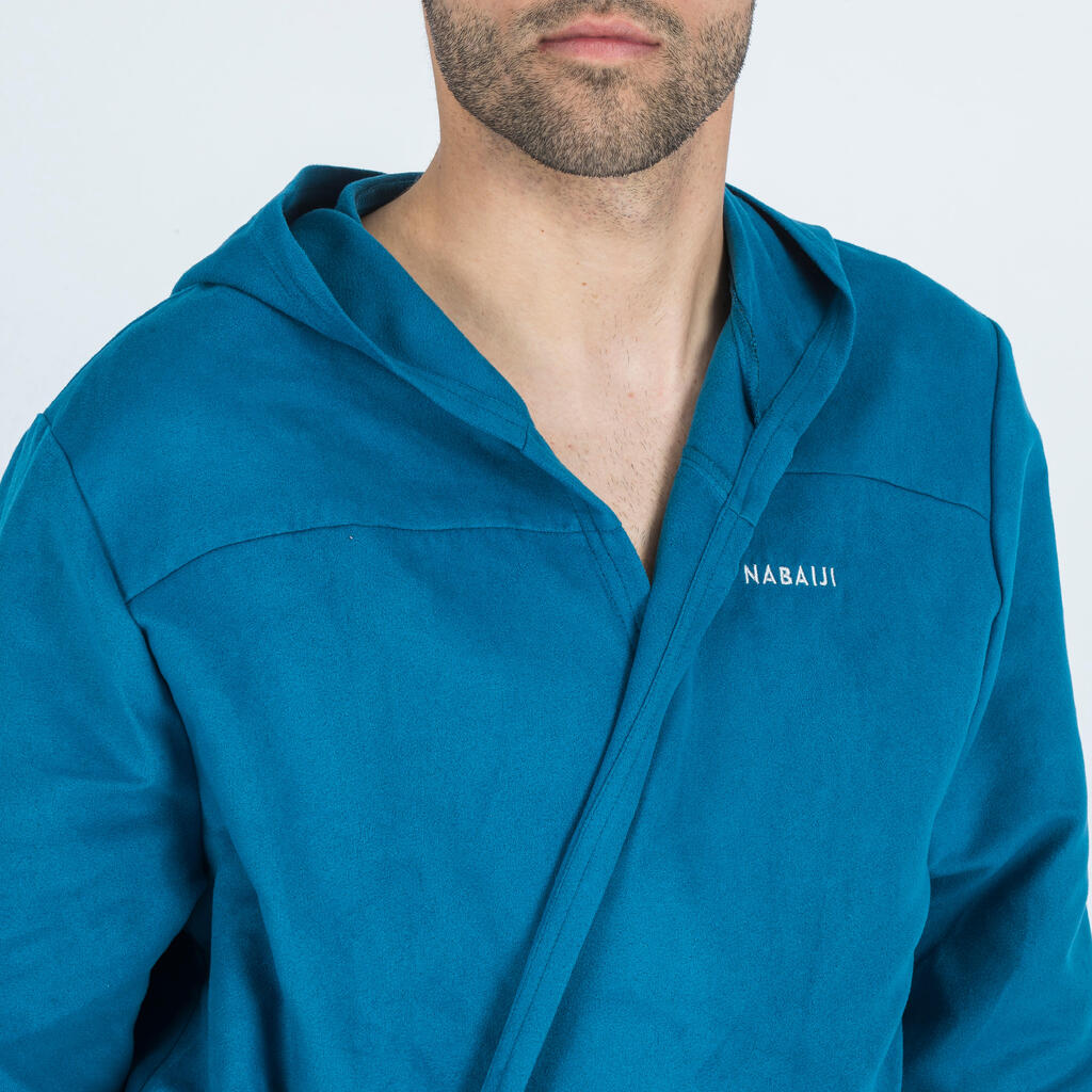 Men’s microfibre compact hooded bathrobe in duck blue