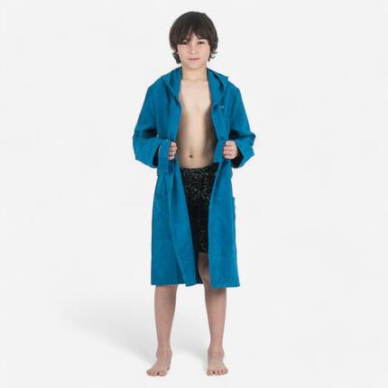 Peignoir de bain compact enfant à capuche en microfibre bleu de prusse