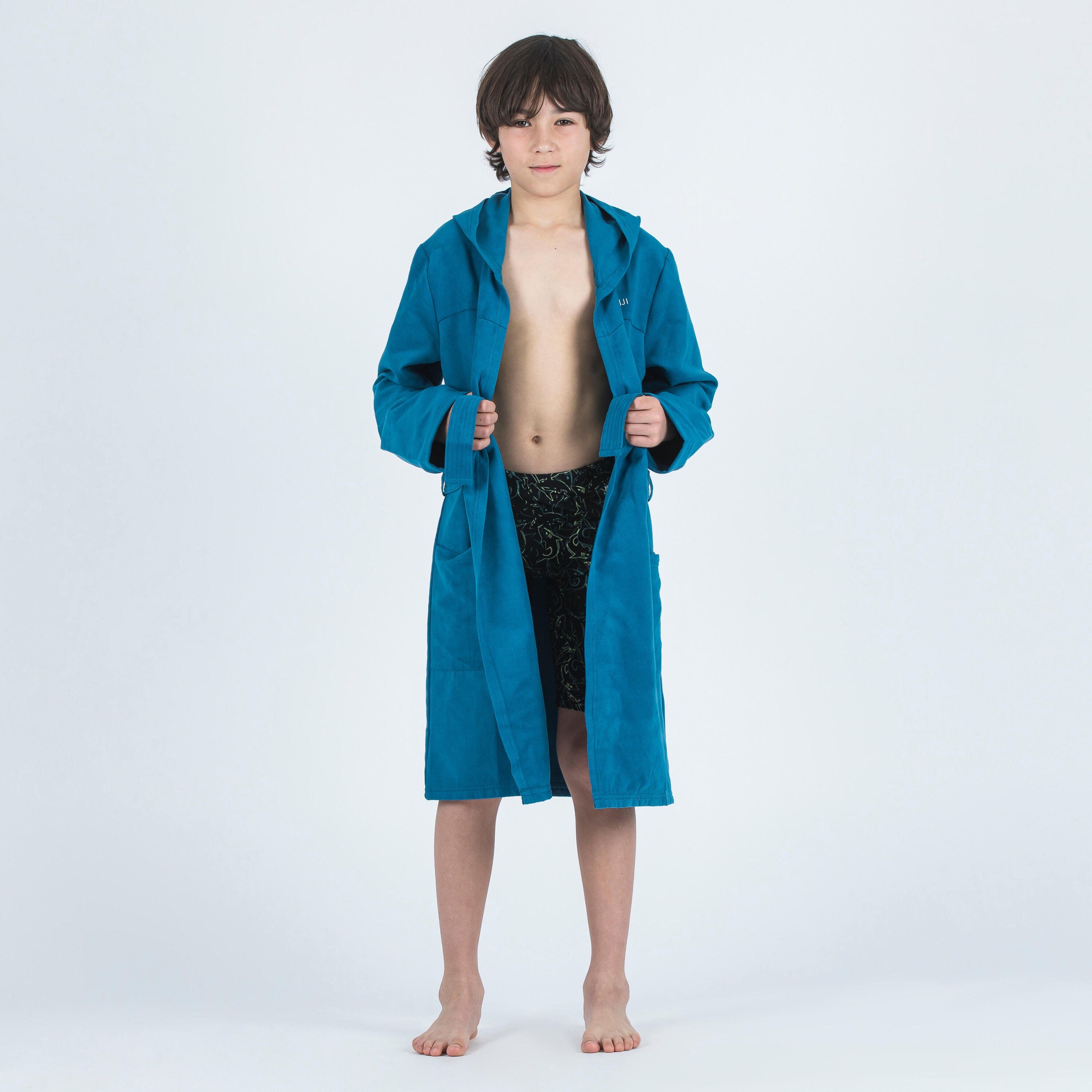 Kids compact microfibre pool bathrobe dark blue 1/4