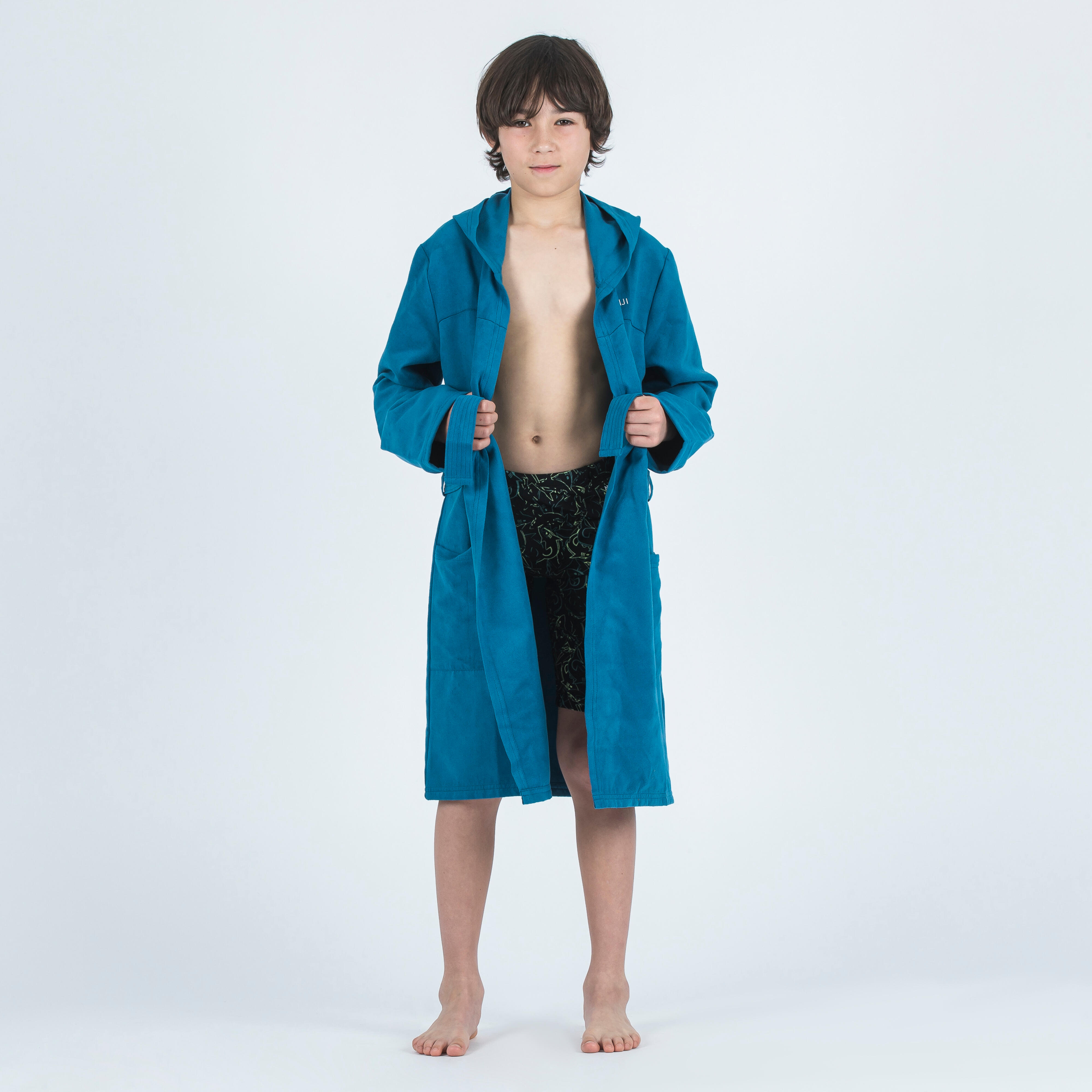 Children's compact microfiber bathrobe dark blue