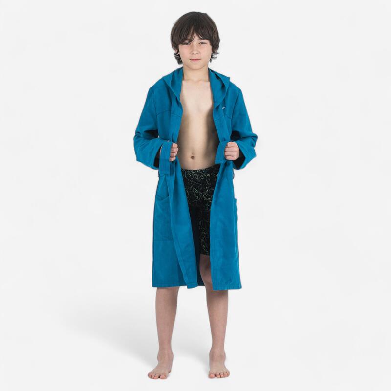Çocuk Kapüşonlu Mikrofiber Bornoz - Koyu Mavi
