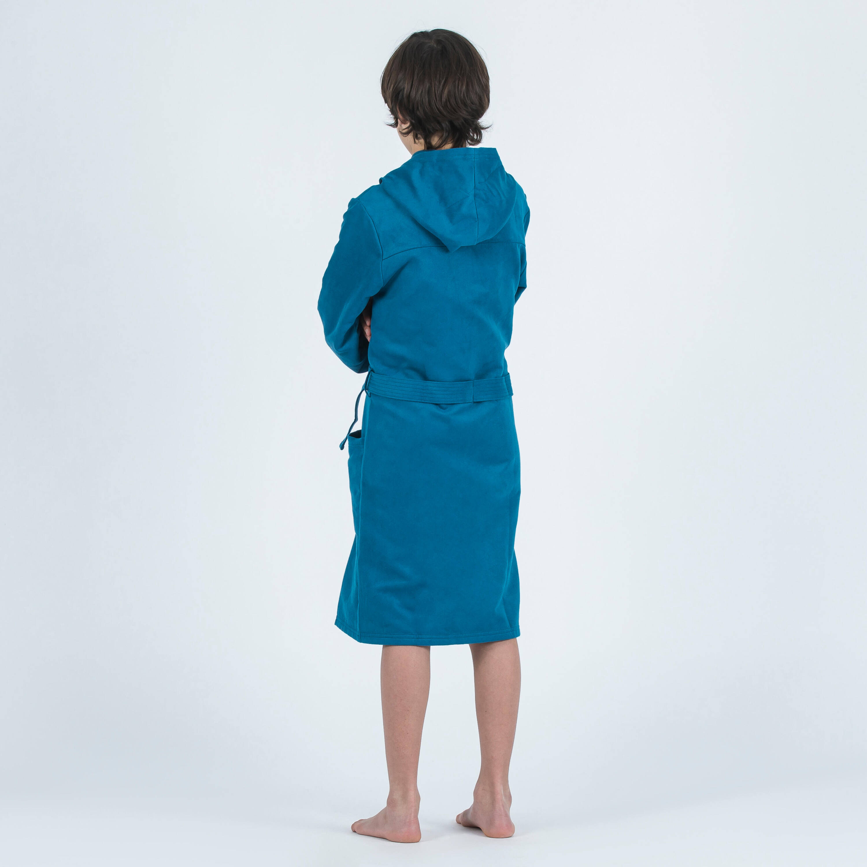 Kids' Compact Microfibre Hooded Bathrobe Soft & Quick-Dry Dark Blue -  4